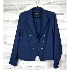 House of Harlow Womens Large Navy Oversized Lightweight Blazer Gold Button